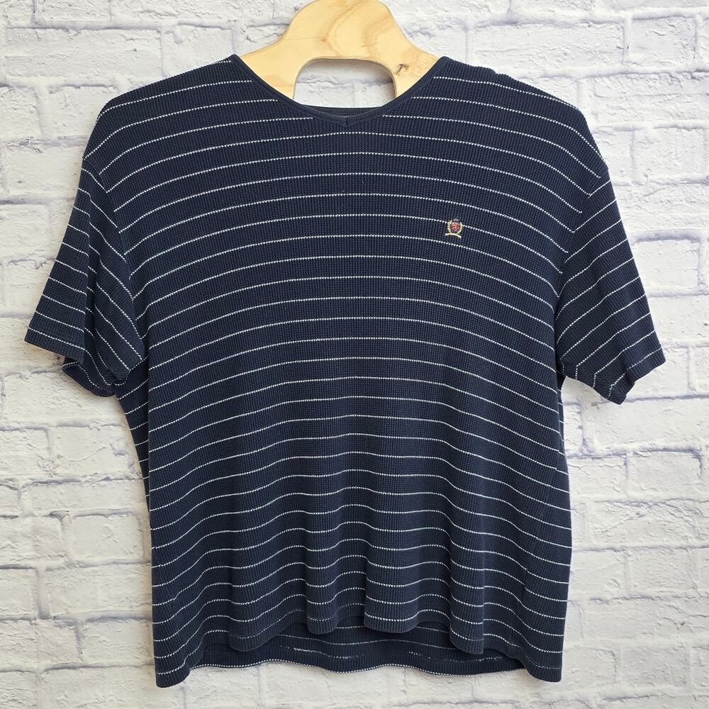 Vintage Tommy Hilfiger XXL Navy Stripe Short Sleeve Sweater